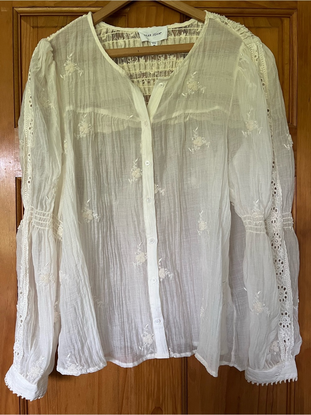 Dear John Cream Embroidered Button-Front Women's Blouse - M